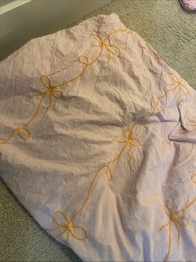 Urban Outfitters Pale Pink Duvet Cover with Yellow Bow Embroidery